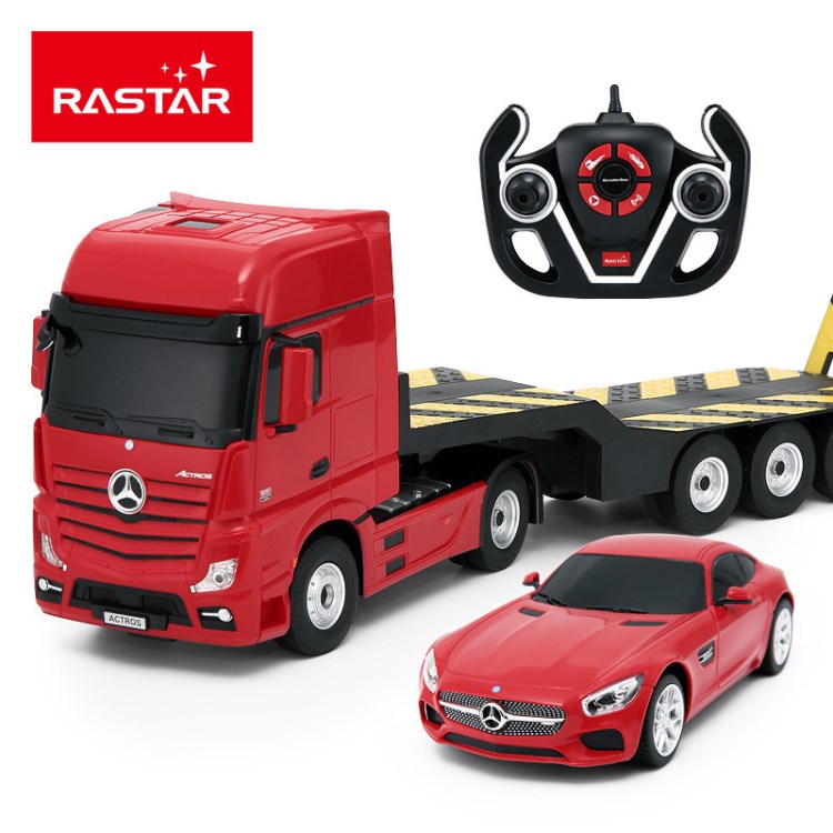 Rastar/星輝74940  奔馳遙控車拖車玩具電動遙控卡車工程車套裝