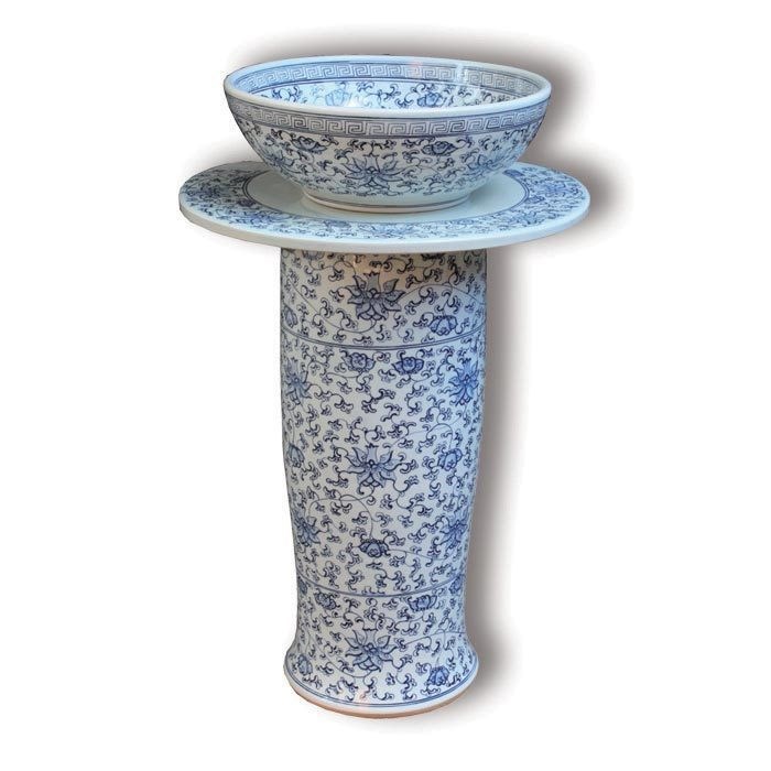 淘瓷緣景德鎮(zhèn)手繪青花瓷器藝術(shù)臺(tái)盆洗臉盆立柱洗面盆