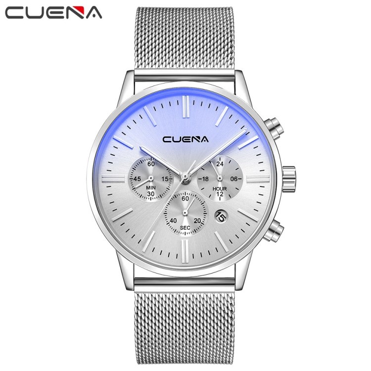 CUENA 6813多功能六針手表時尚石英手表防水表男士商務網帶手表批