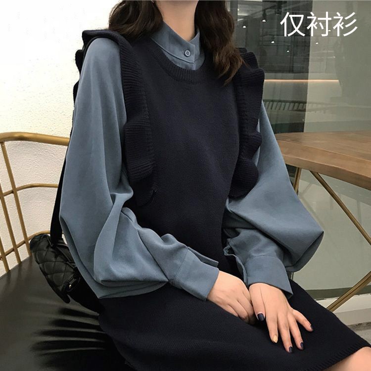 &lt;与恩君5819&gt;长袖女式衬衫秋单件显瘦灯笼袖立领2018女装衬衫 女