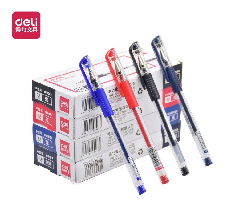 得力文具6600ES中性筆水筆簽字學(xué)生辦公文具水性黑紅藍(lán)墨藍(lán)筆