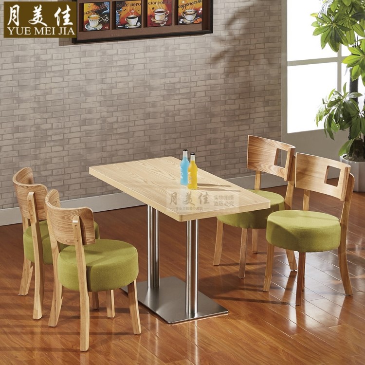 簡(jiǎn)約甜品奶茶漢堡小吃快餐店咖啡西餐廳實(shí)木桌椅組合麻布圓椅批發(fā)