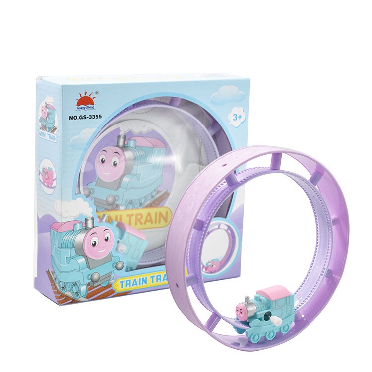 兒童益智玩具上鏈軌道車玩具翻滾軌道小火車卡通發條玩具地攤