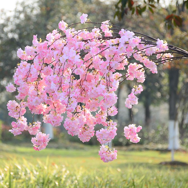 三叉加密仿真樱花枝 批发 婚庆拱门路引 樱花假花装饰