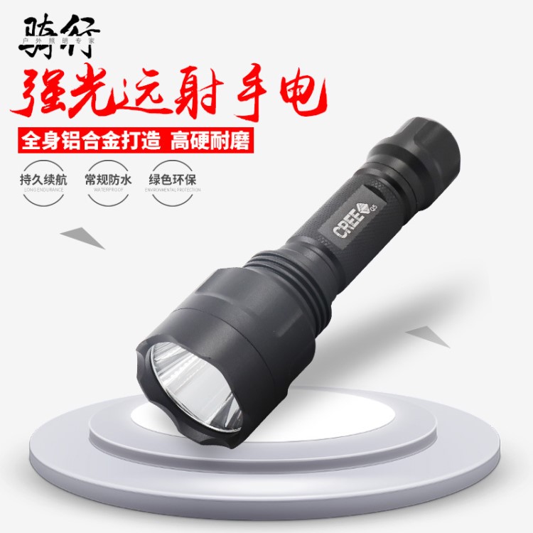 廠家直銷諾爾屹C8Q5 T6強光LED鋁合金手電筒夜騎戶外家用遠射充電