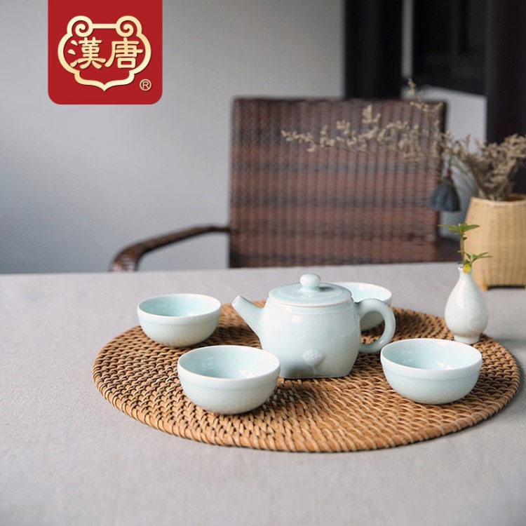 漢唐瓷器 景德鎮(zhèn)陶瓷茶具茶杯茶壺 唐風(fēng)清韻功夫茶具套裝5件套