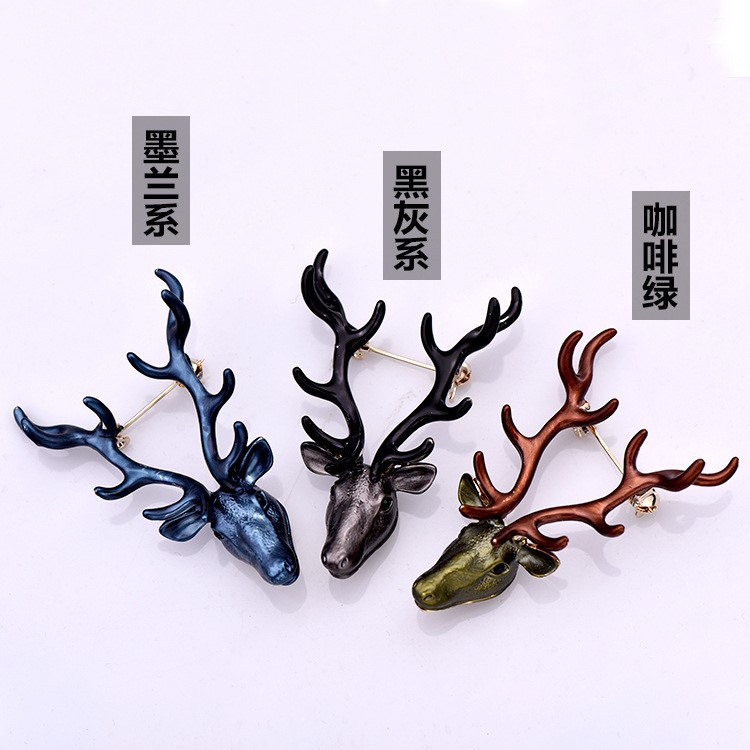 歐美復(fù)古鹿頭胸針長(zhǎng)角鹿別針個(gè)性麋鹿別針 男女西裝徽章別針配飾