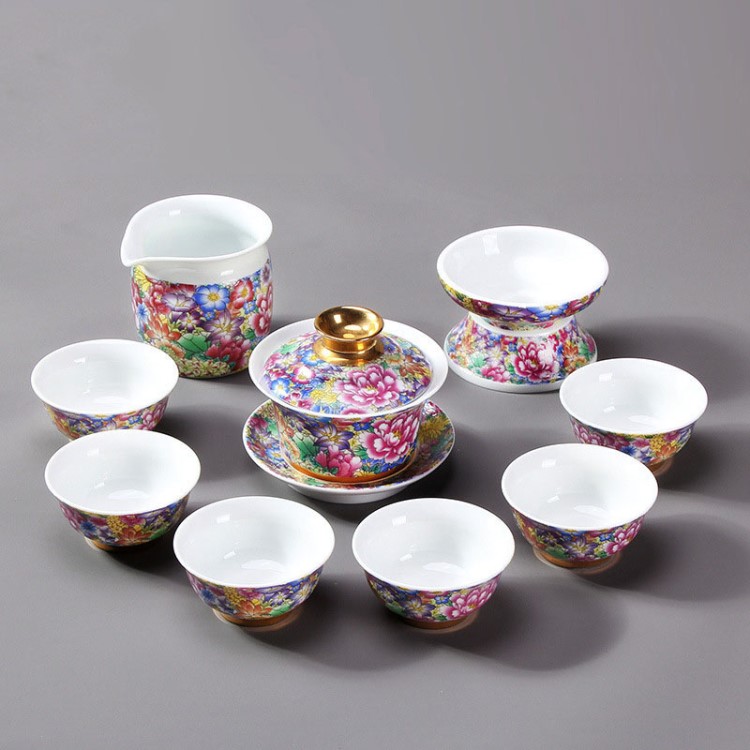 手工琺瑯彩陶瓷茶壺蓋碗茶杯整套功夫禮品茶具套裝批發(fā)定制禮品