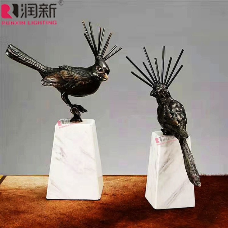 歐式精致創意爵士白 青銅青古小鳥銅小鳥擺件 大理石底座家居