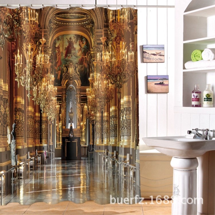 豪華宮殿印花淋浴簾防水隔斷 3D photo shower curtain個性定制