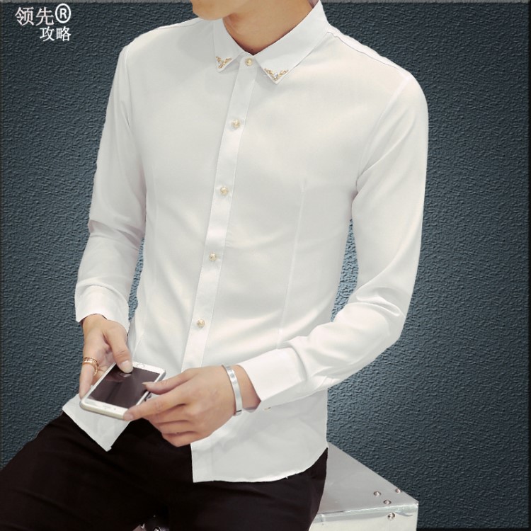 秋季男式長袖襯衫2018新款青年英倫風定制工作服職業裝男襯衣創意
