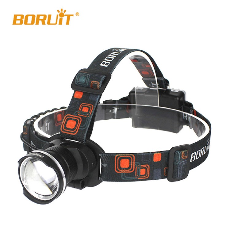 BORUiT LED頭燈T6頭戴式手電筒魚眼強(qiáng)光伸縮變焦戶外釣魚頭燈批發(fā)