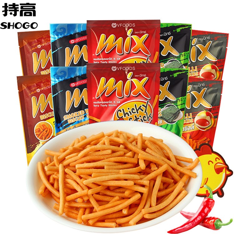 泰國(guó)VFOODS MIX脆脆條75g原味香辣網(wǎng)紅蝦條膨化薯?xiàng)l零食批發(fā)