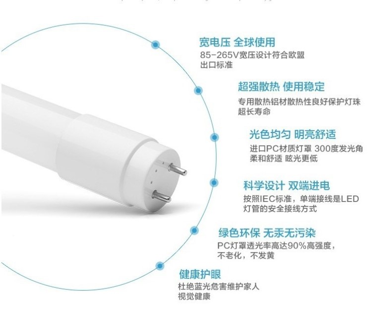 LED灯管T8玻璃日光灯管暖光节能灯管中管10W16W18W1.2米0.9 0.6米