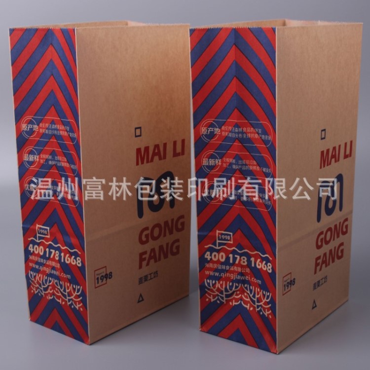 白牛皮外賣打包袋 食品防油紙袋 方底背條面包袋 透明開窗吐司袋