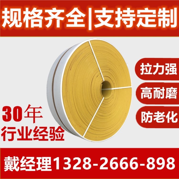 廠家直銷傳動帶提升帶斗提機工業(yè)皮帶250mm橘黃黑橡膠平膠帶定制