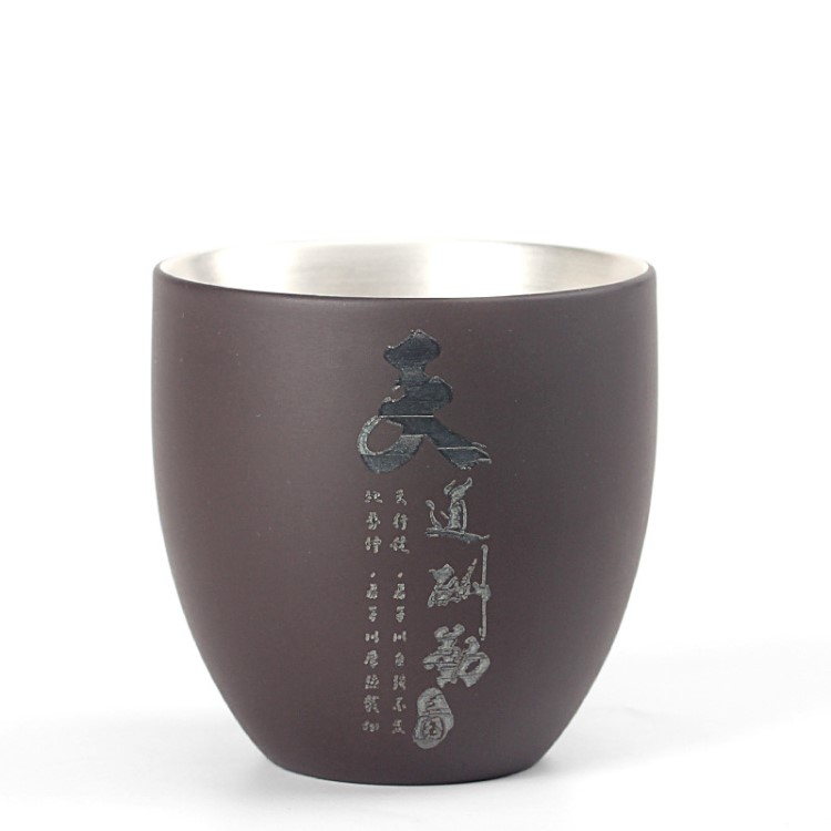 廠家直銷999鎏銀手工紫砂功夫茶具 銀品茗杯子養(yǎng)生陶瓷鑲銀茶杯