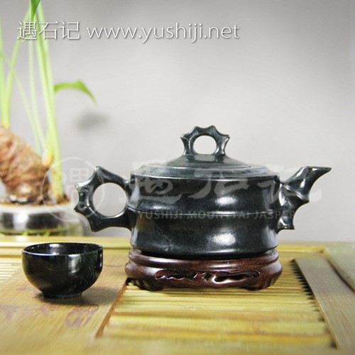 泰山墨玉茶壺茶具 禮品禮盒套裝 玉器加工玉石廠家批發(fā)