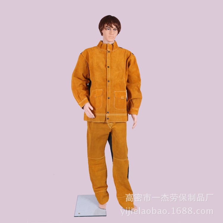 分體電焊服套裝 牛皮電焊工防護(hù)服 批發(fā)定制隔熱防燙勞保防護(hù)衣服