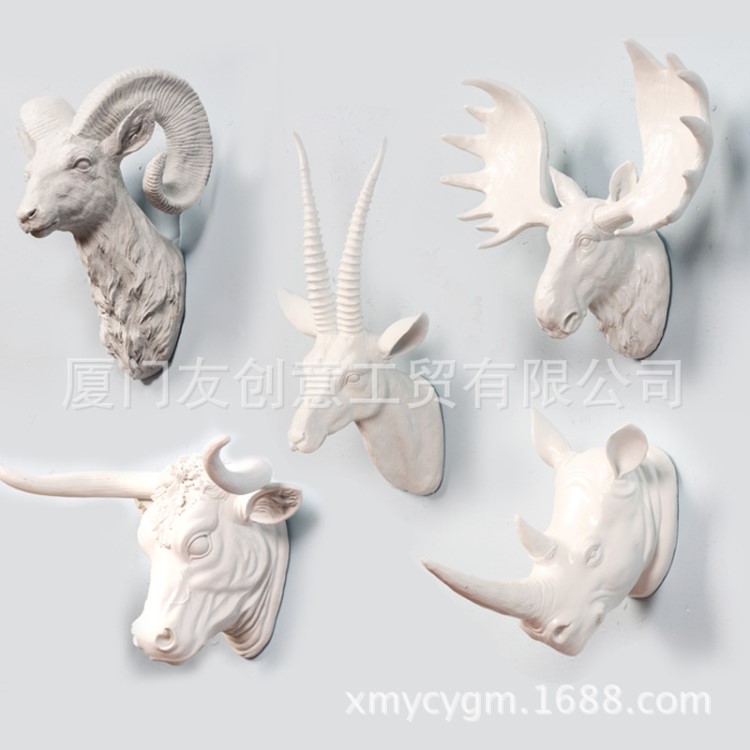 羊頭鹿頭壁掛動物歐式掛壁飾犀牛創(chuàng)意墻面掛件裝飾品廠家定制批發(fā)