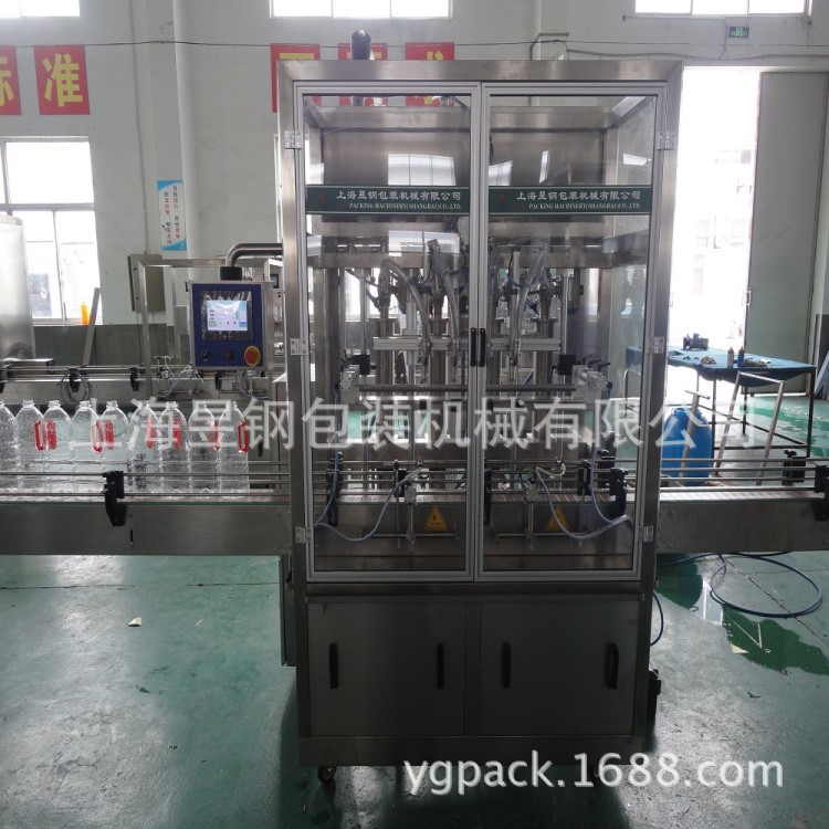 昱鋼機械廠家直銷 3Kg 6頭直線式全自動灌裝機   果汁灌裝機