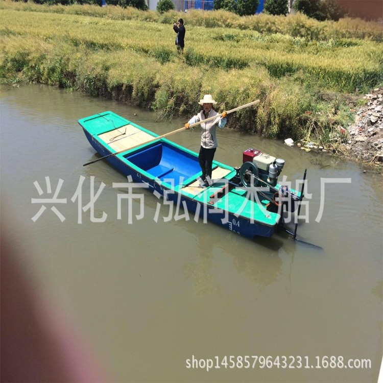 供應(yīng)玻璃鋼景區(qū)農(nóng)莊河道清潔船 保潔船可定制木船出售漁船