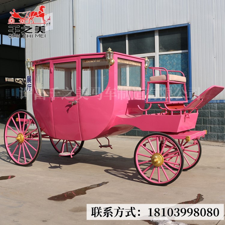 歐式四輪粉色馬車婚紗影樓道具車觀光旅游馬車fh-001