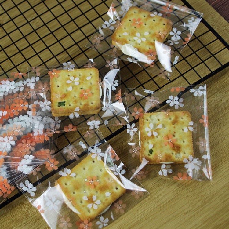批發粉白小花 干果包裝袋自粘禮品餅干袋100/包可定做