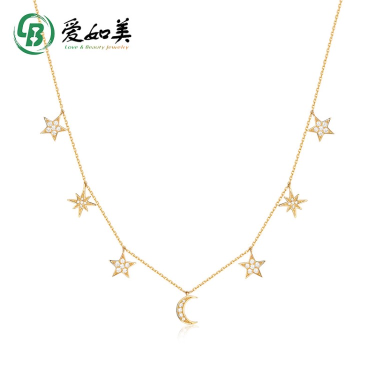 輕奢飾品 2019新品原創(chuàng)設計項鏈女小眾毛衣鏈星星彎月銀裝飾鏈