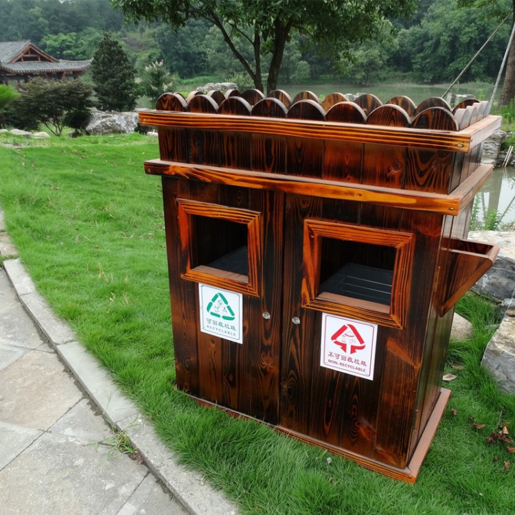 舸楠户外防腐实木垃圾桶复古环卫分类大号果皮箱园林景区厂家定制