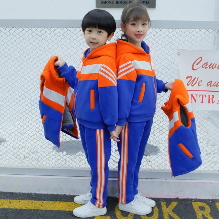 校服秋冬裝幼兒園園服小學(xué)生班服2018拼色大衛(wèi)衣三件 套來樣定做