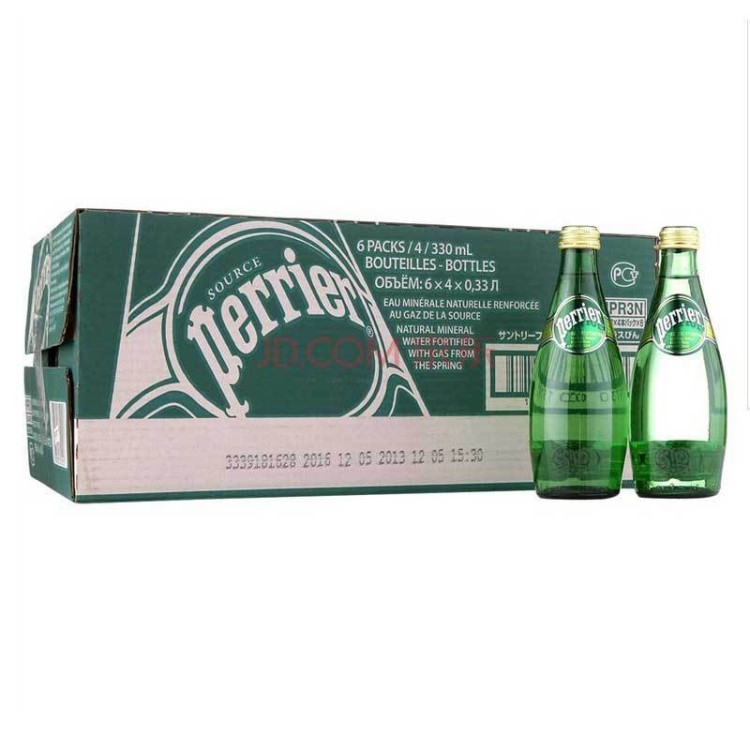 Perrier 巴黎水含氣天然礦泉水氣泡水原味330ml 整箱24瓶原裝