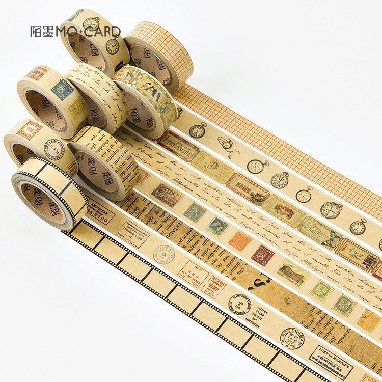 陌墨原創牛皮紙膠帶 復古主義系列 手帳相冊日記DIY貼畫 1.5cm*7m