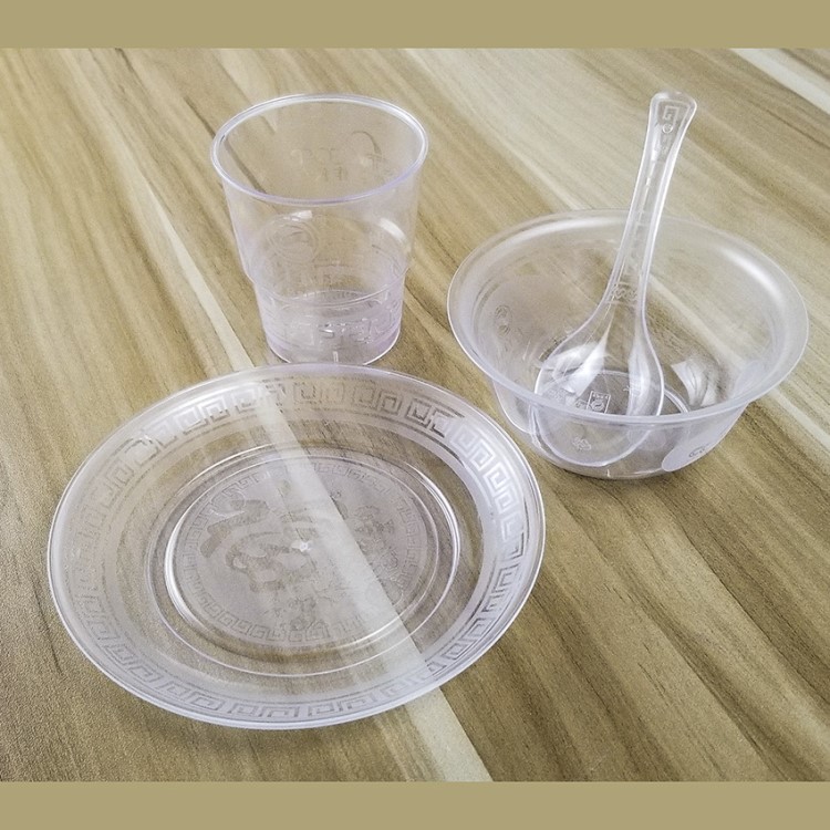 ps加厚塑料一次性航空水晶餐具烧烤四件套杯勺碗碟酒店餐具套装