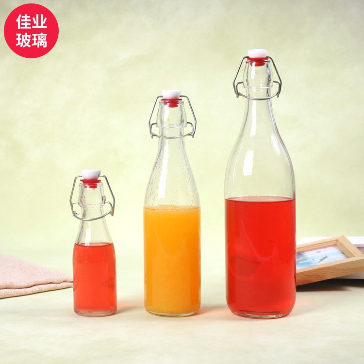 廠家直銷(xiāo)無(wú)鉛卡扣玻璃瓶果汁飲料玻璃瓶密封酒瓶玻璃紅酒瓶定制