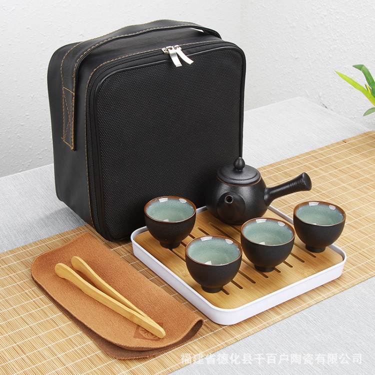 中秋 禮品 功夫茶具 茶具套裝 辦公戶外送禮定制便攜式鈞窯內(nèi)釉