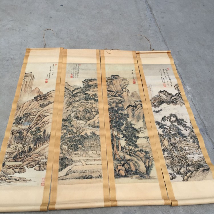 仿古字画中堂画国画山水画翚绘四副已装裱厂家直销批发零售