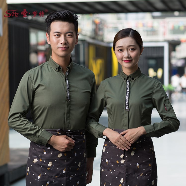 飯店快餐服務(wù)員工作服長(zhǎng)袖襯衫女餐飲西餐廳咖啡奶茶蛋糕店秋冬裝