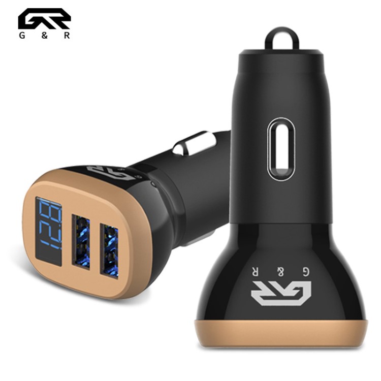 迷你車載充電器雙USB快充多功能數顯車用手機充電器汽車手機車充