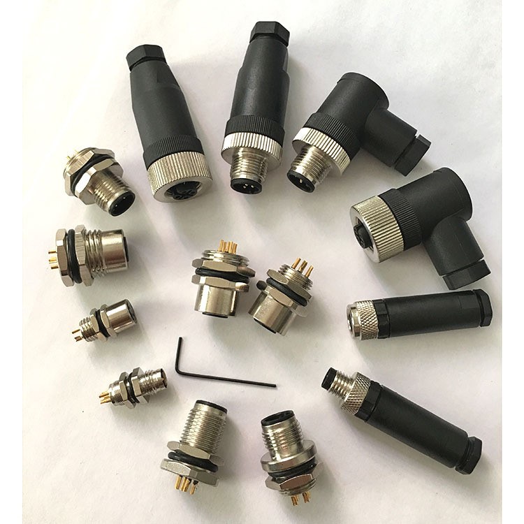 M12航空插頭防水連接器公母4芯5孔8針直彎傳感器LED接頭可拆式