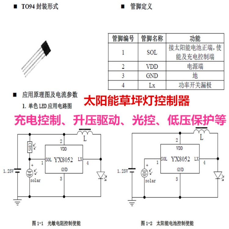 YX8052F太陽(yáng)能LED草坪燈升壓控制IC芯片