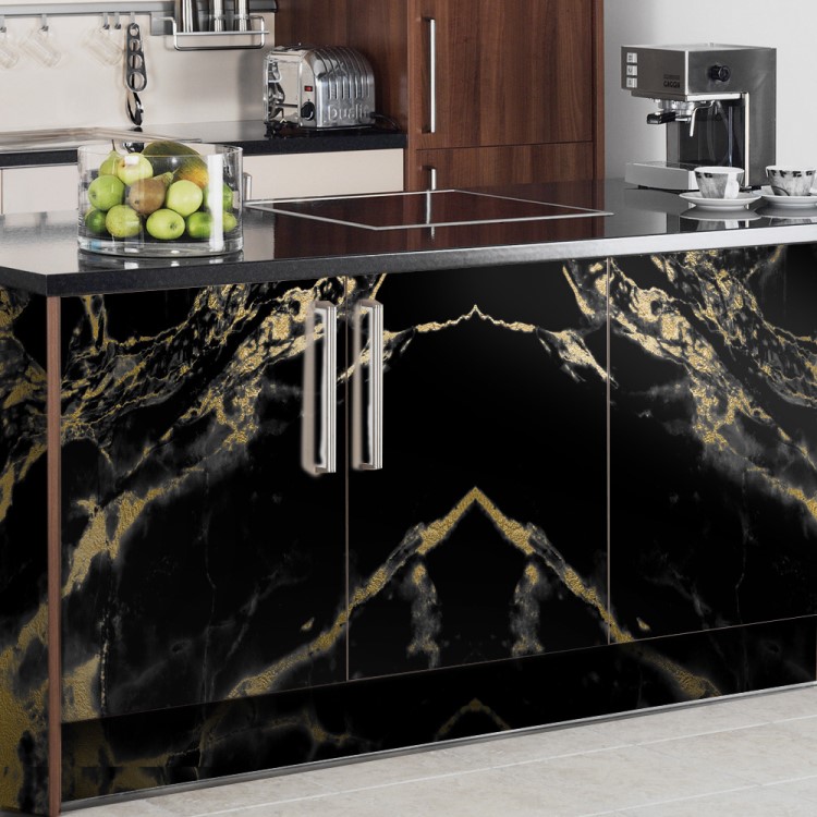 pag外贸新款黑色大理石纹贴纸厨房自粘防油贴纸加厚橱柜翻新贴膜