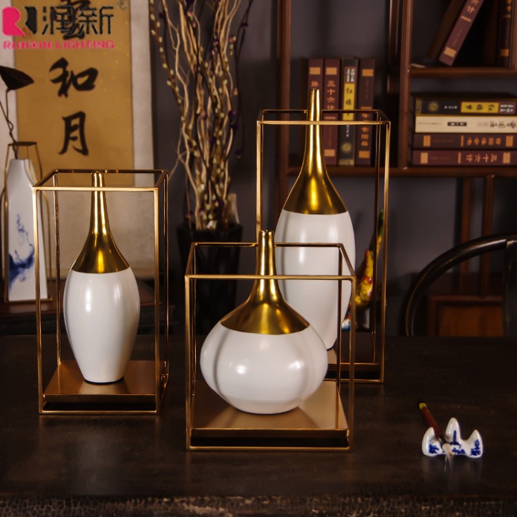 廠家定制新中式景德鎮滴水陶瓷加五金家居擺件 樣板間客廳裝飾品