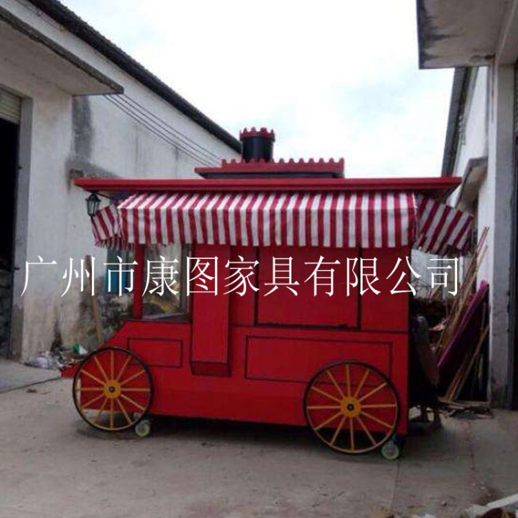 主題木制移動售貨車 購物廣場售賣亭 戶外景觀手推車