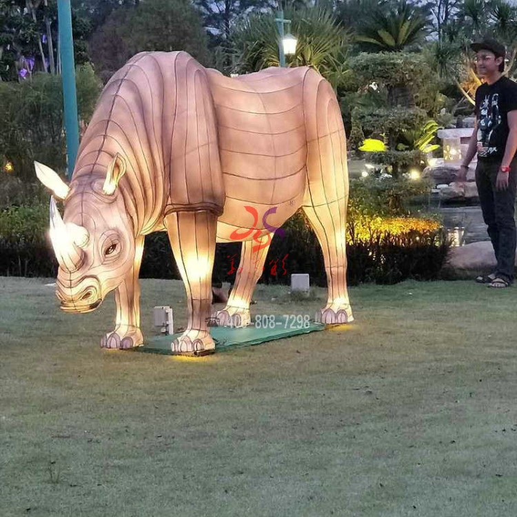 大型犀牛造型花燈彩燈 公園裝飾自貢花燈造型 燈展節(jié)日美陳布置