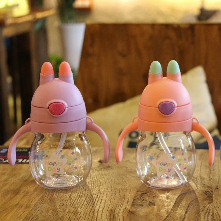 創意兒童吸管水杯雙手柄寶寶學飲杯嬰兒水杯可愛兒童塑料喝水杯