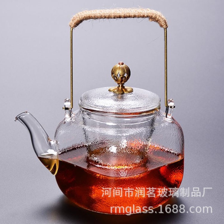 日式錘紋玻璃花茶壺加厚耐熱過(guò)濾內(nèi)膽泡茶壺沖茶器提梁壺