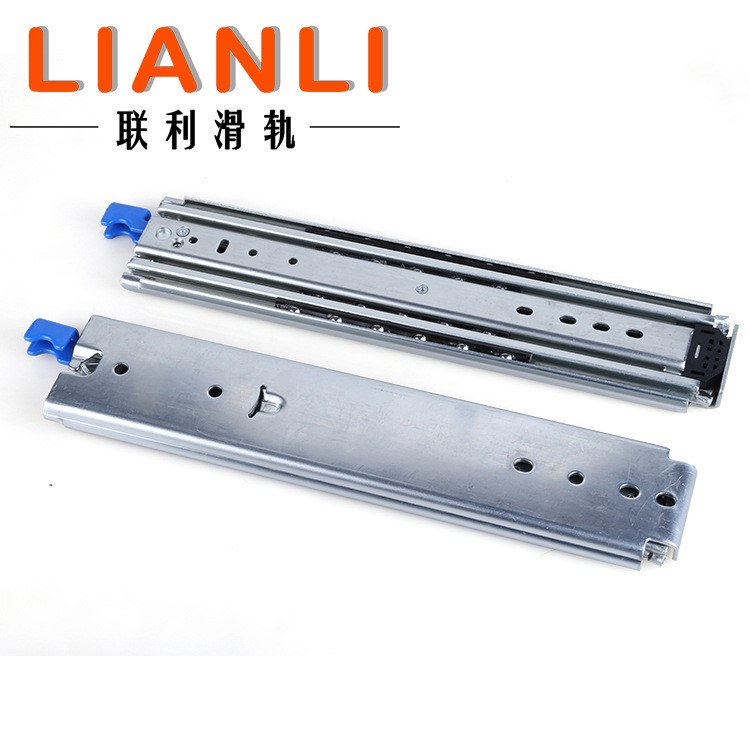 聯(lián)利品牌(76寬)12寸工業(yè)三節(jié)鋼珠路軌 帶鎖工業(yè)重型滑軌