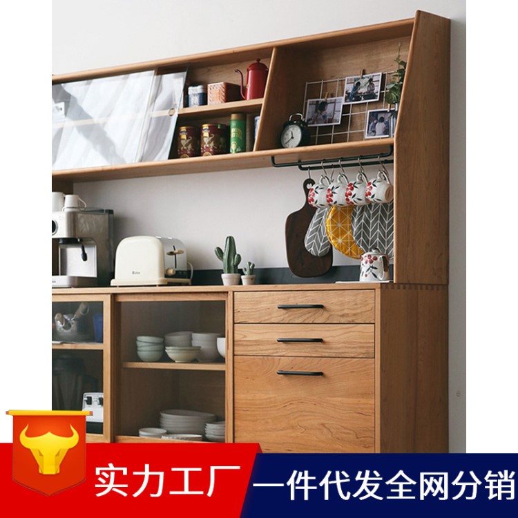 臻木尚品餐邊柜]網(wǎng)紅客廳家具北歐復(fù)古實木櫻桃木黑胡桃電視柜