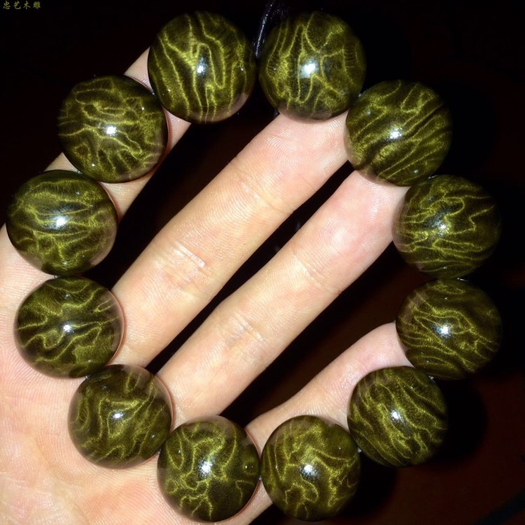 楠木香坊 金絲楠木小葉楨楠陰沉綠料龍膽紋2.0 佛珠男士手串